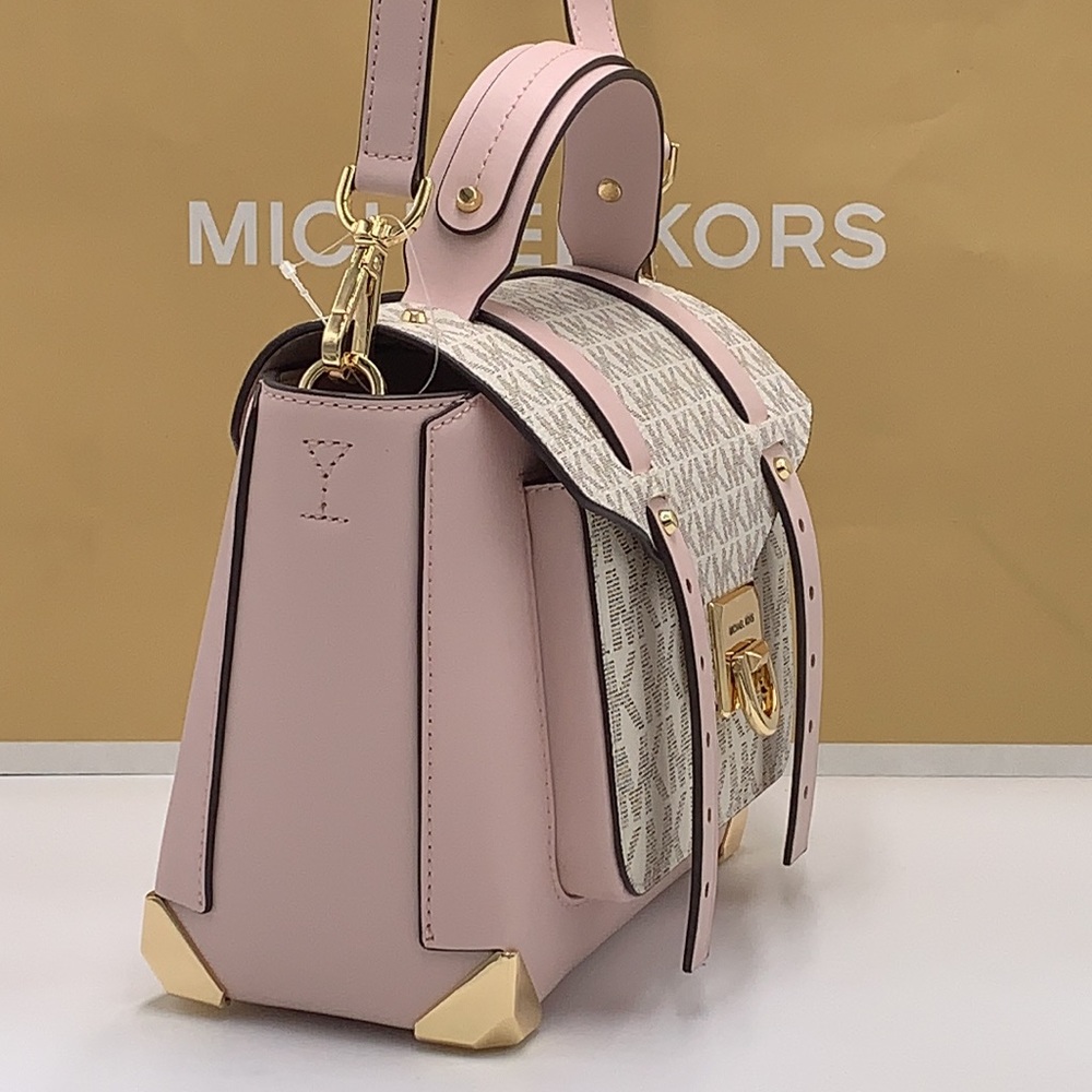 MICHAEL KORS 
Manhattan Medium Leather and Logo Satchel POWDER BLUSH MULTI COLOR - Picture 10 of 13